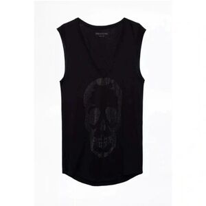 52 NWOT Zadig & Voltaire Skull V Neck Tee Size Medium Color Black